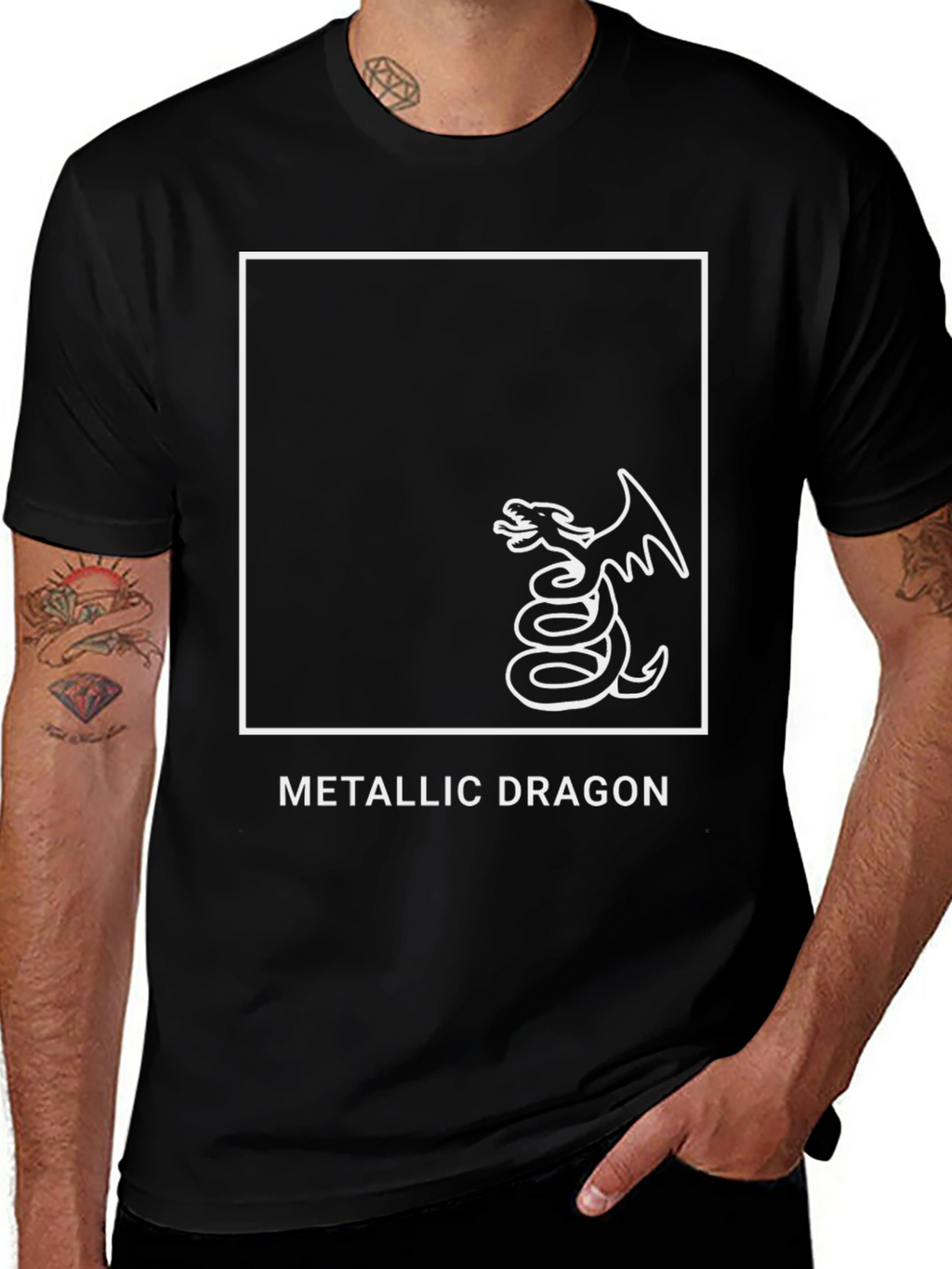 Metallic Dragon Graphic Tee - Black
