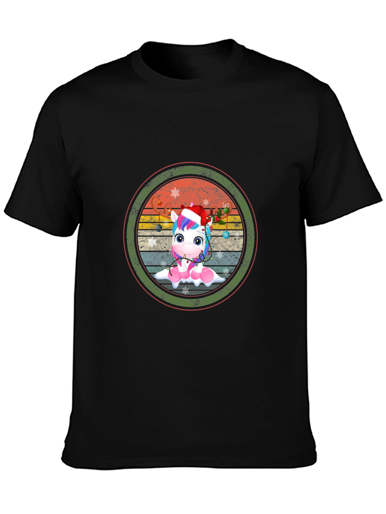 Festive Unicorn Graphic Tee - Black Cotton Blend