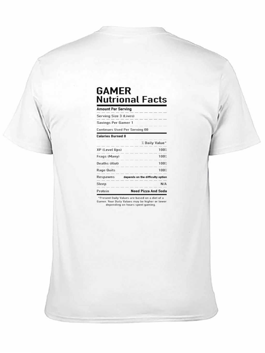Gamer Nutritional Facts Black T-Shirt
