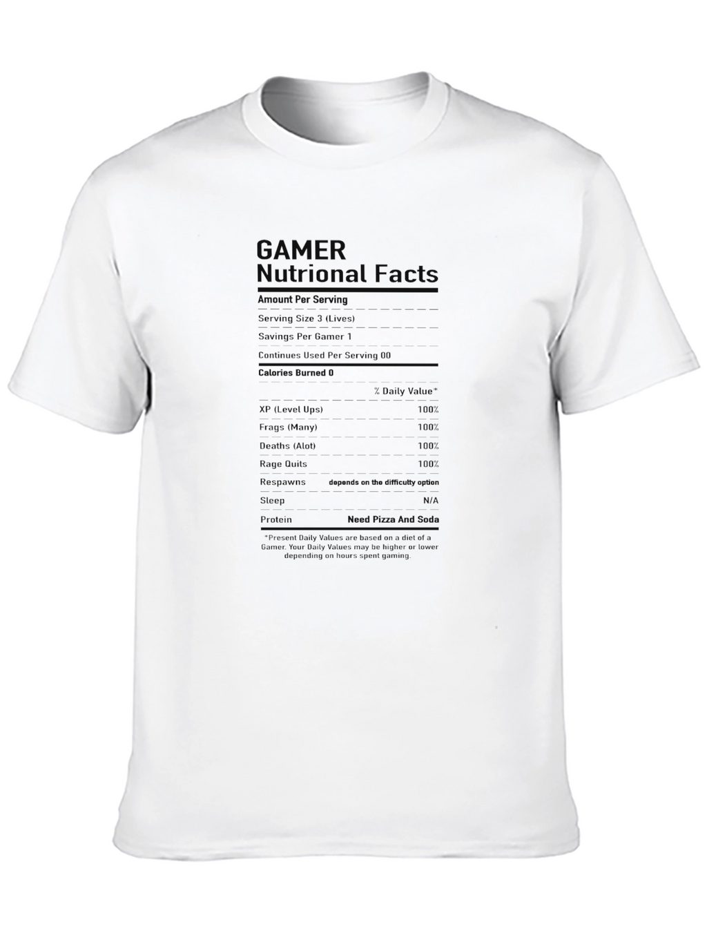 Gamer Nutritional Facts Black T-Shirt