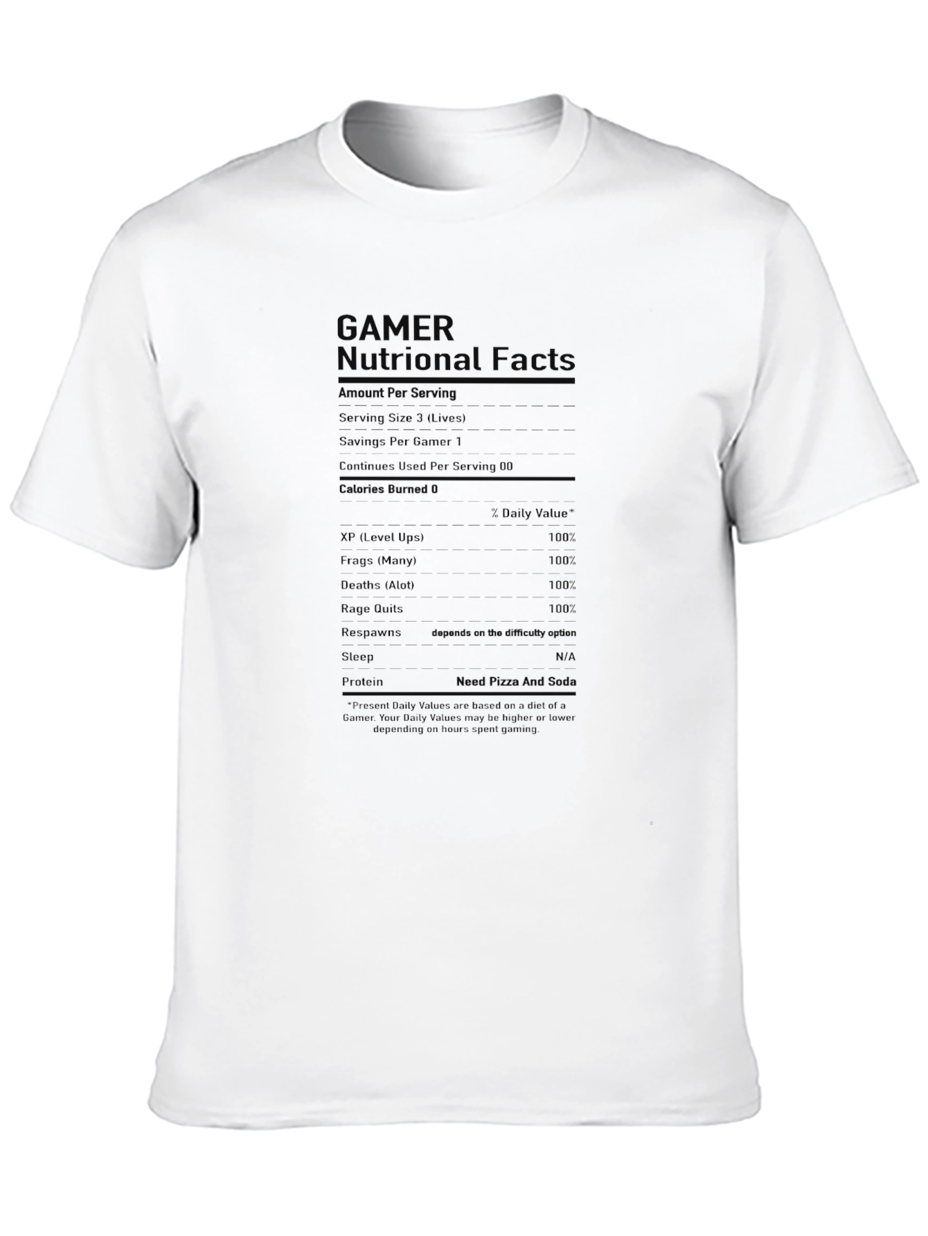 Gamer Nutritional Facts Black T-Shirt