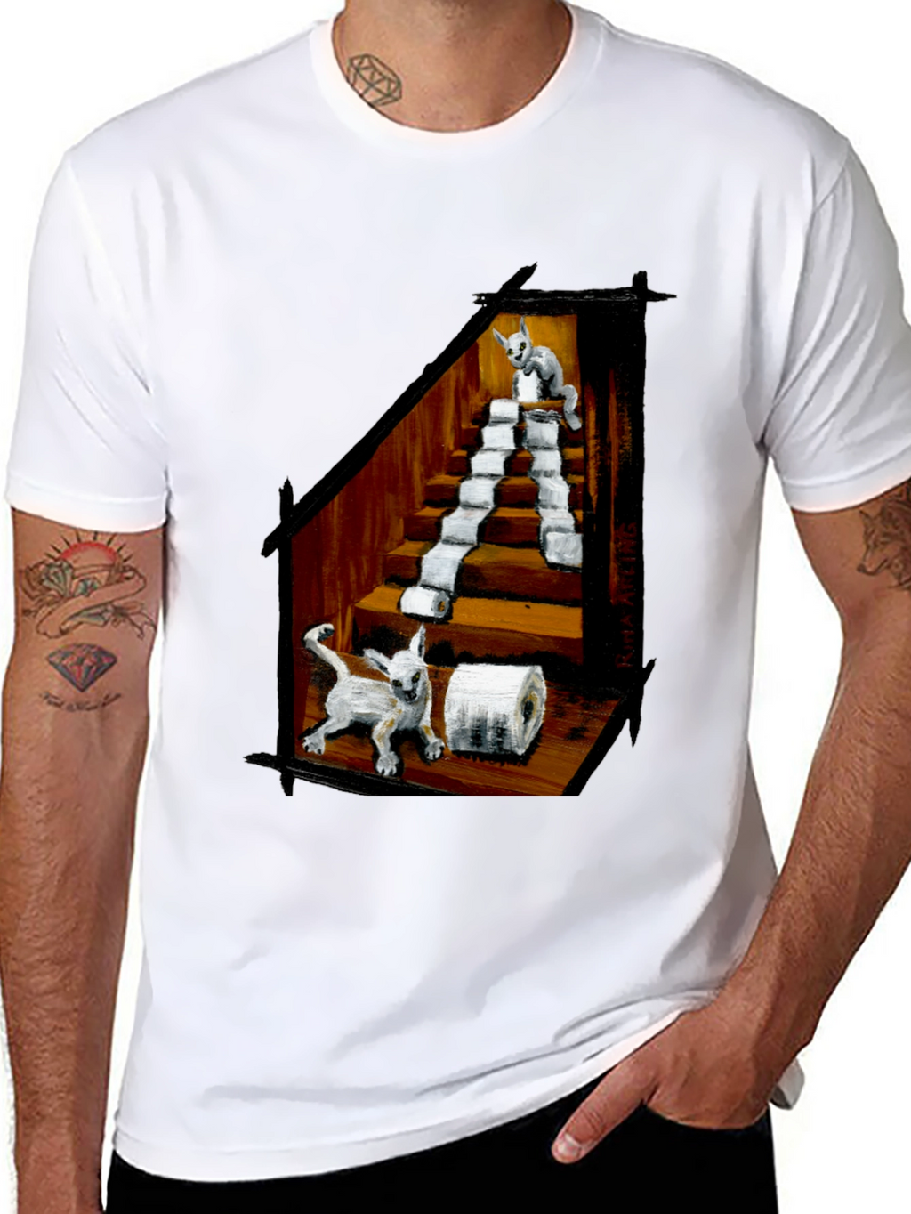 Cat Toilet Paper Staircase Graphic T-Shirt
