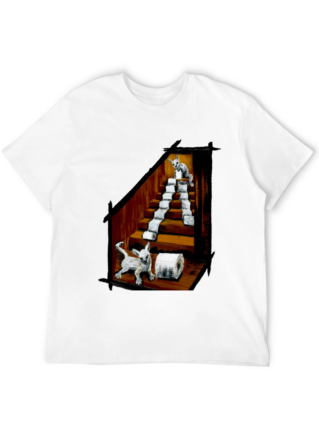 Cat Toilet Paper Staircase Graphic T-Shirt