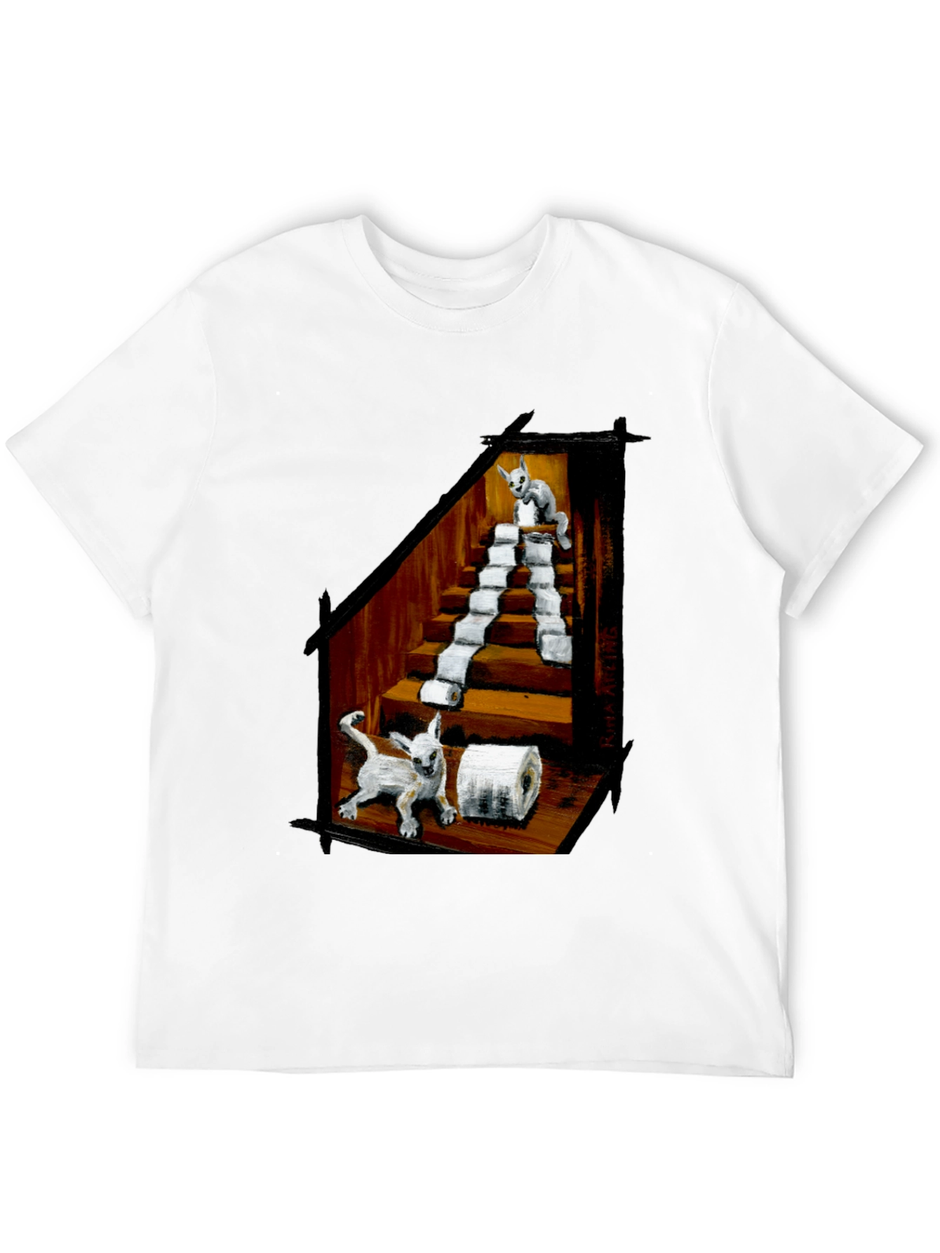 Cat Toilet Paper Staircase Graphic T-Shirt