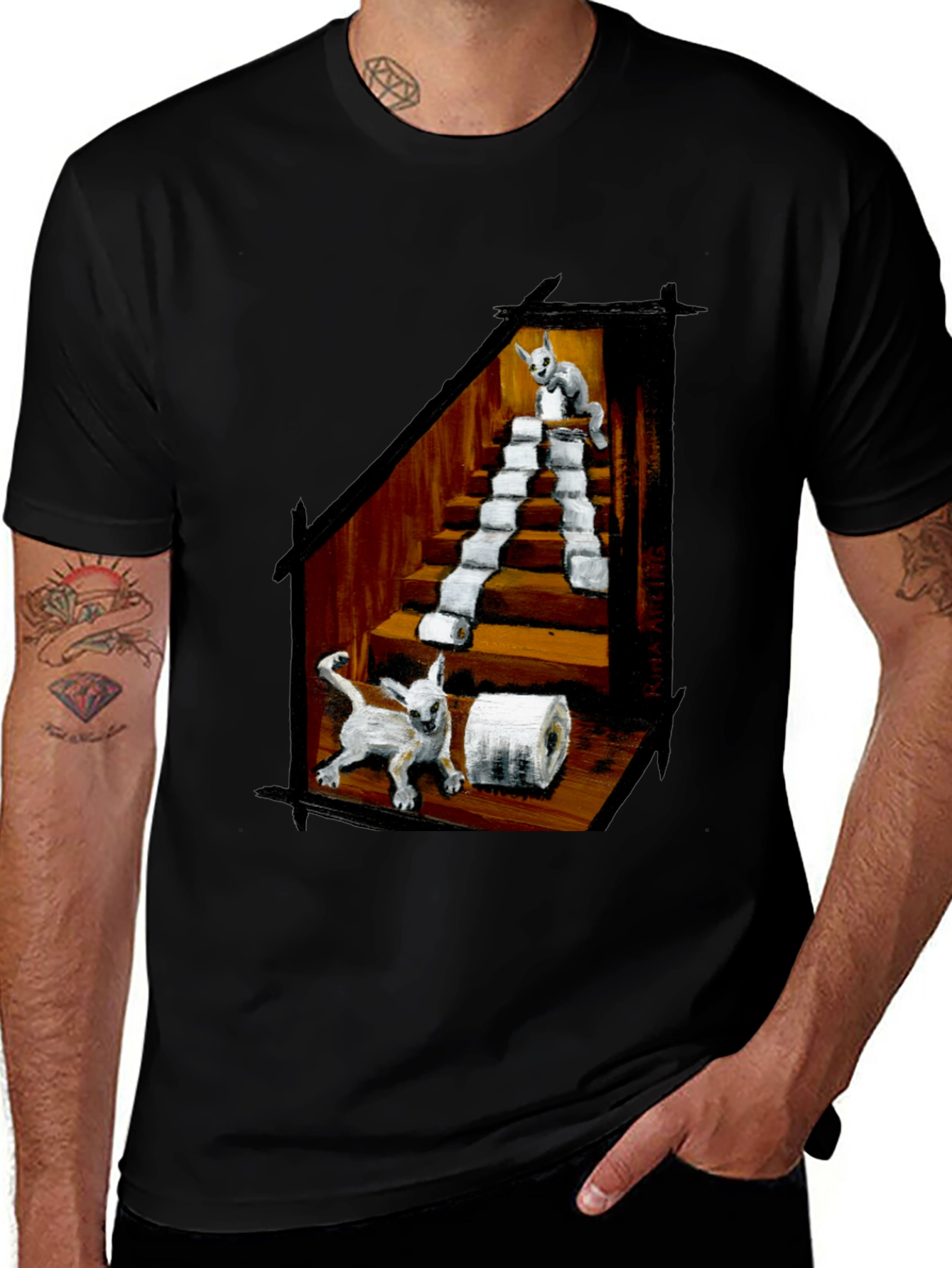 Cat Toilet Paper Staircase Graphic T-Shirt