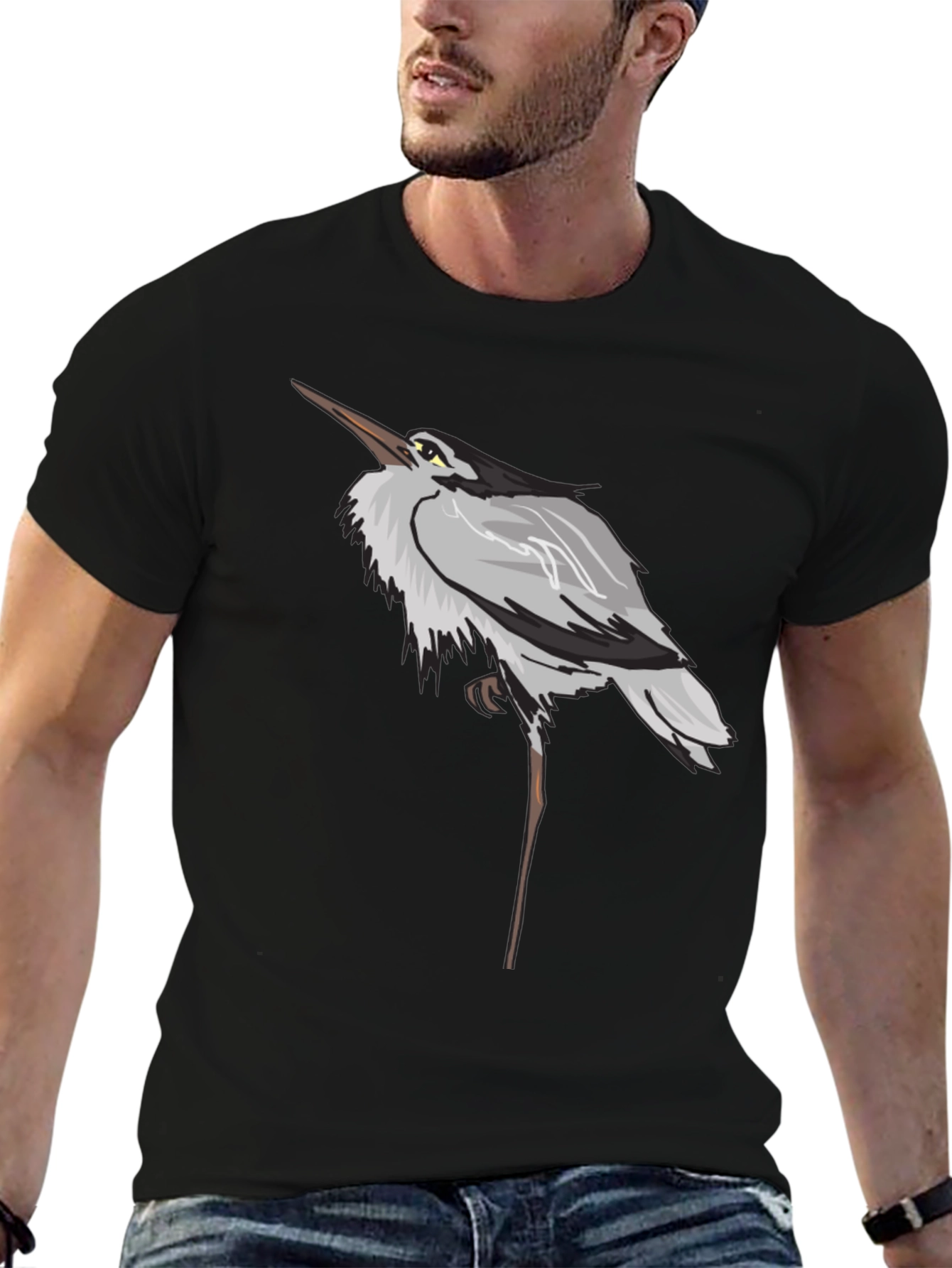 Heron Graphic Black T-Shirt
