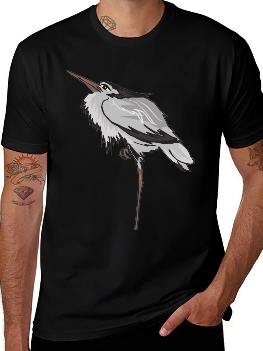 Heron Graphic Black T-Shirt