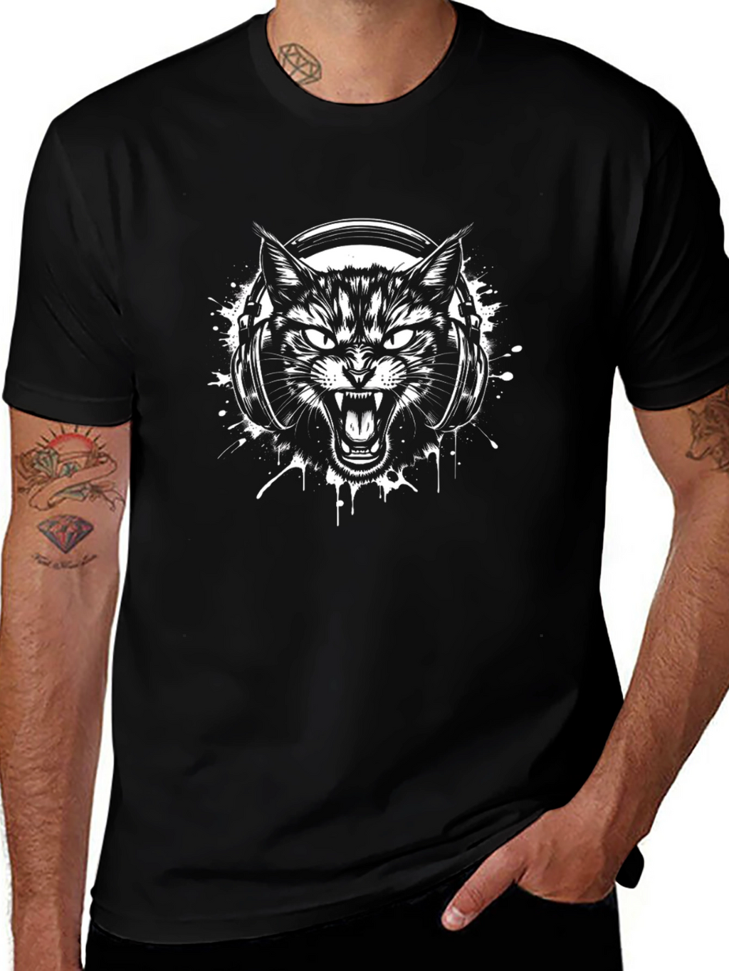 Black Cat DJ Graphic Tee - Premium Cotton