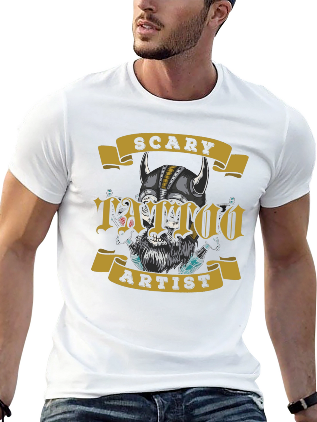 Scary Tattoo Artist Graphic Tee - Mens Black T-Shirt