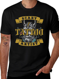 Scary Tattoo Artist Graphic Tee - Mens Black T-Shirt