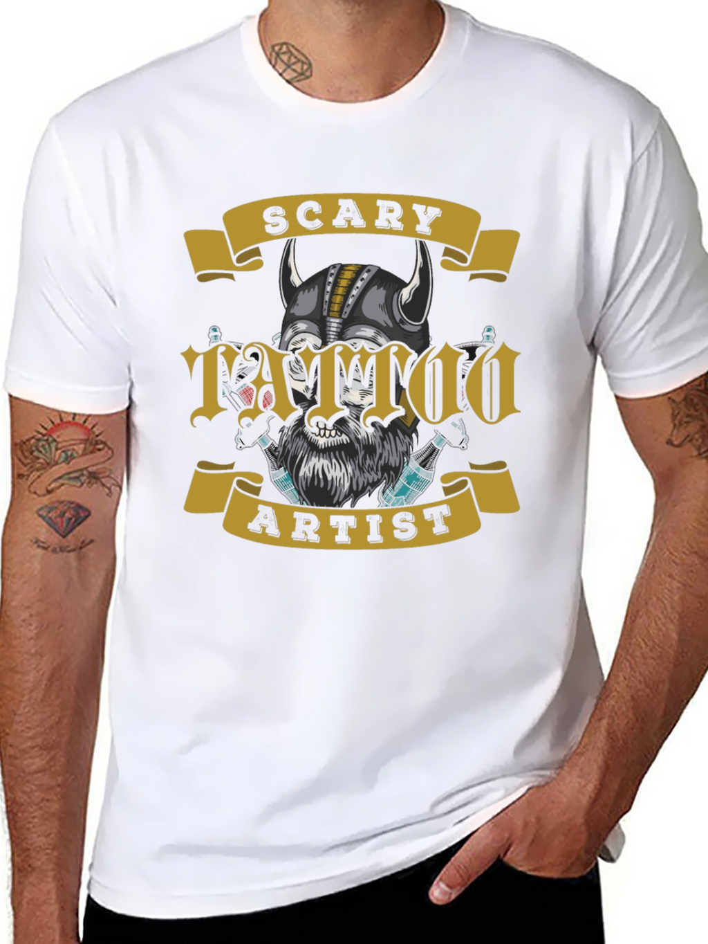 Scary Tattoo Artist Graphic Tee - Mens Black T-Shirt