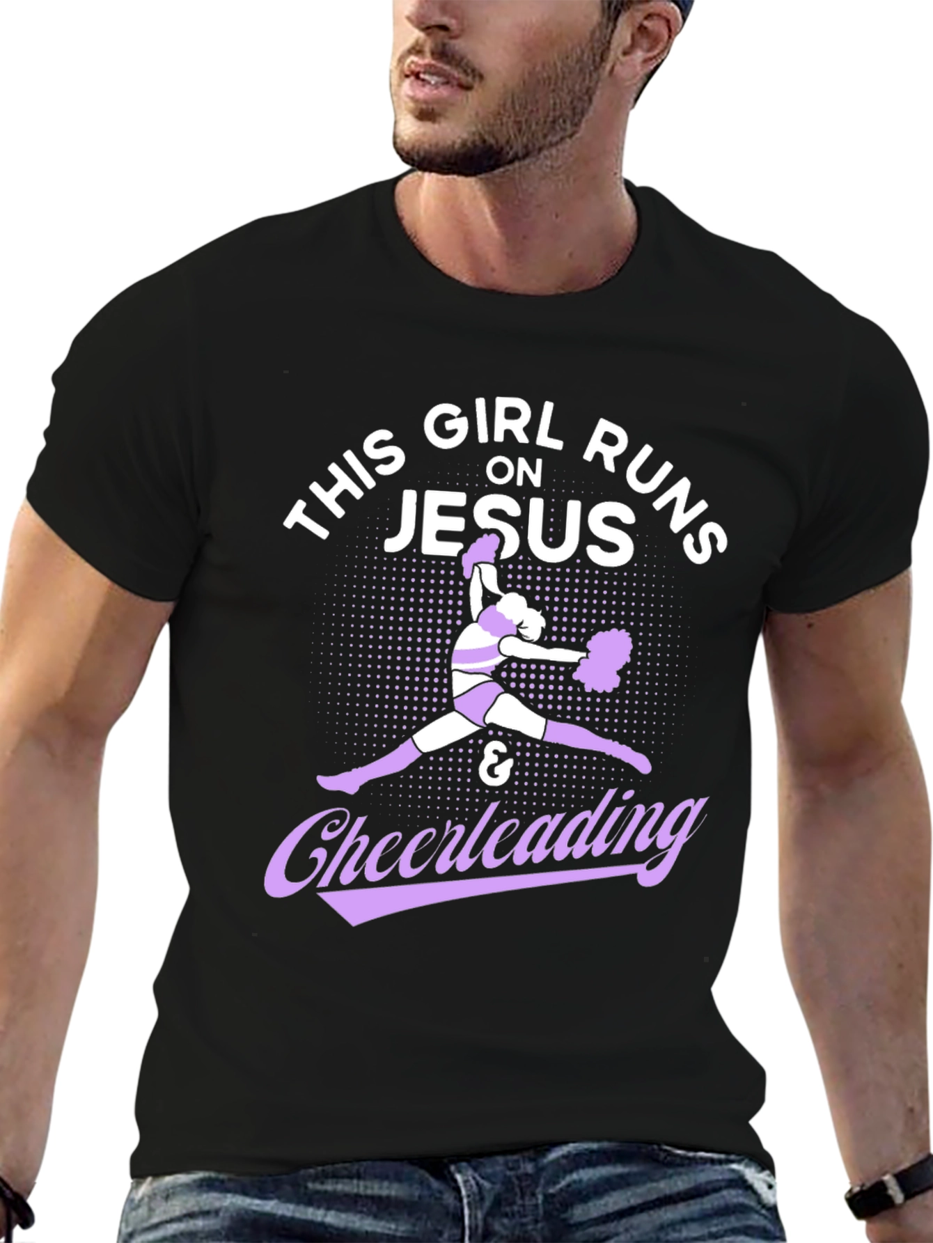 Girl Runs on Jesus & Cheerleading Black T-Shirt