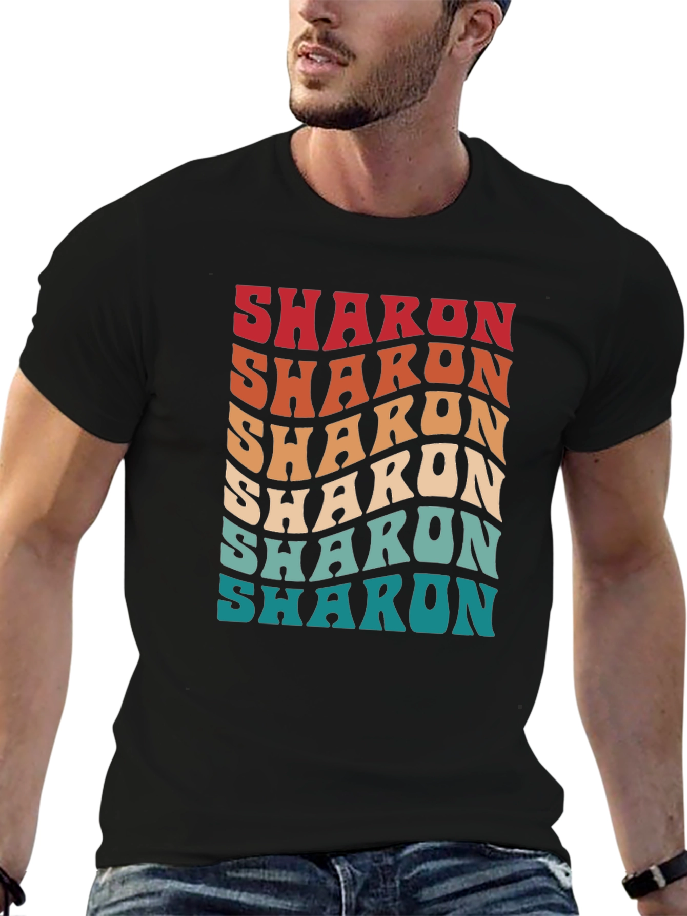 Retro Sharon Text Graphic Black T-Shirt