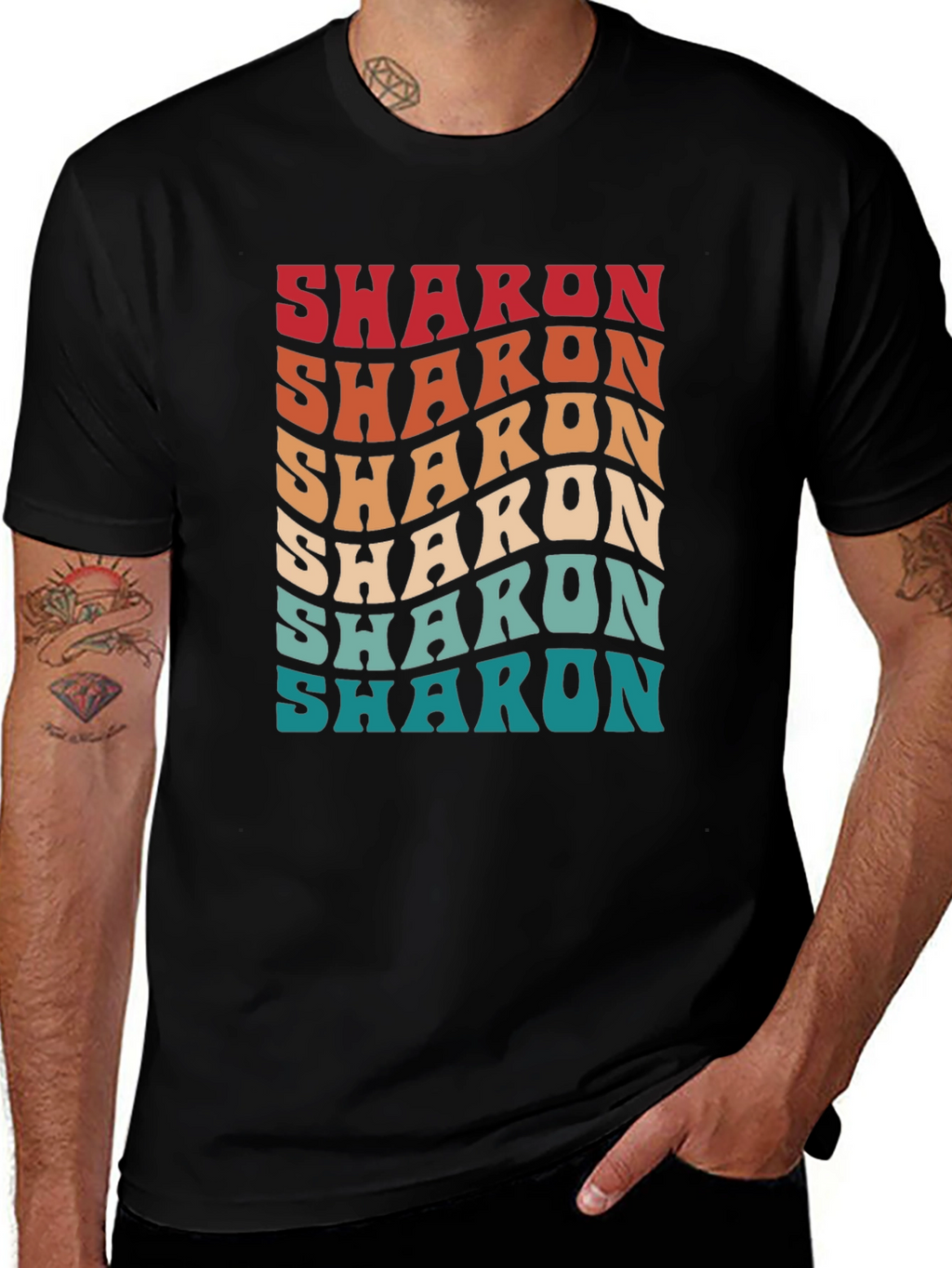 Retro Sharon Text Graphic Black T-Shirt
