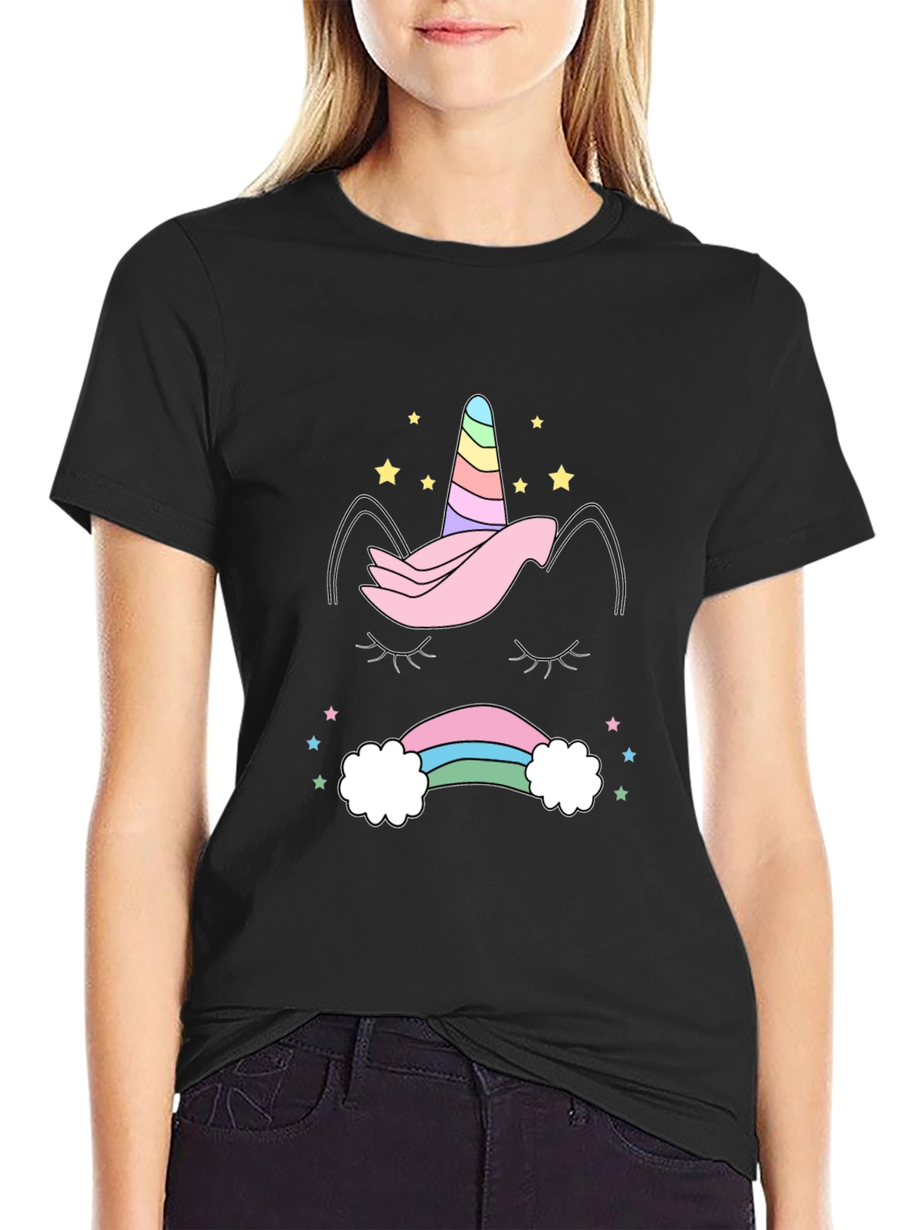 Unicorn Rainbow Graphic Tee - Black Casual Shirt