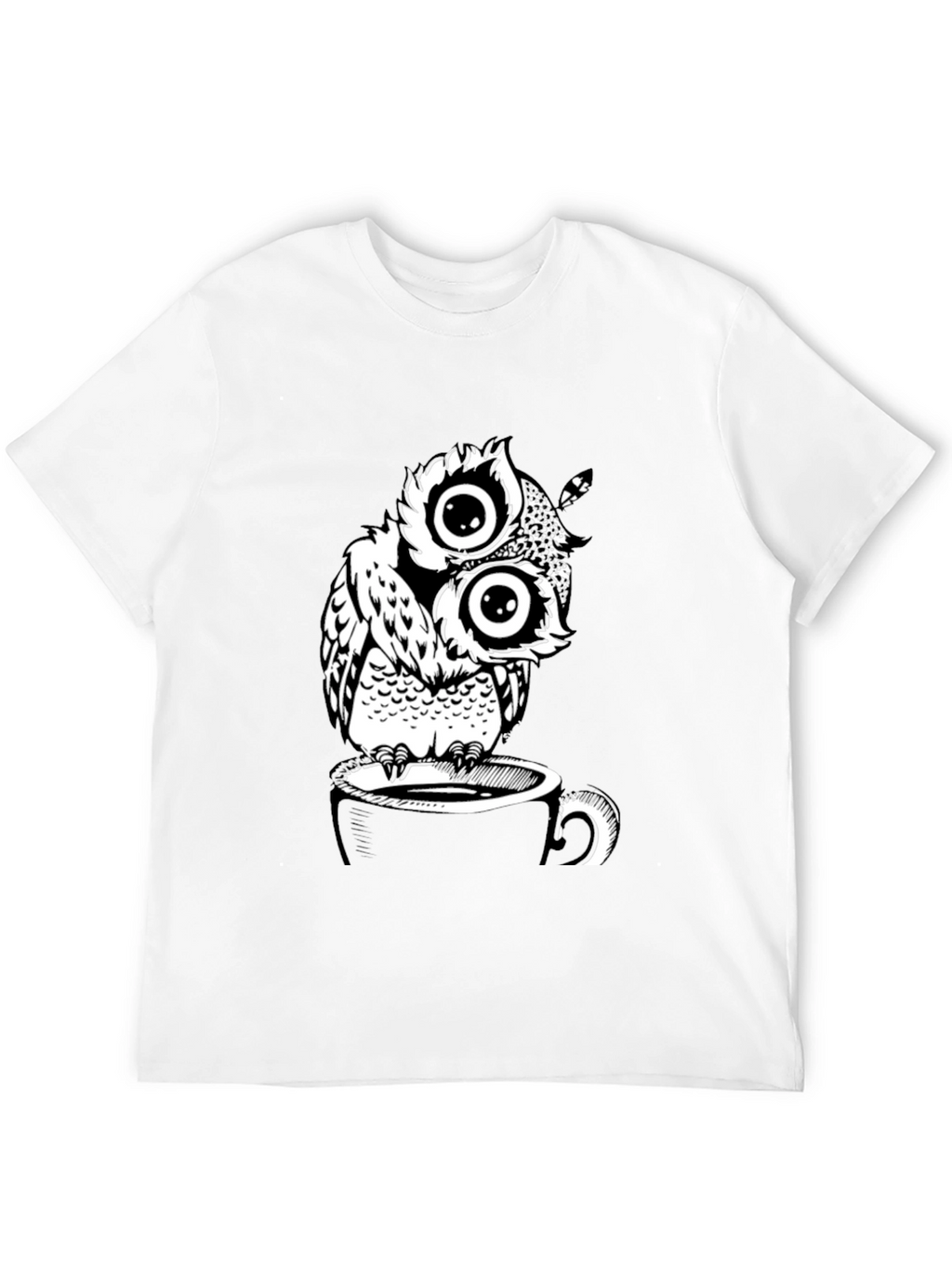 Owl on Coffee Cup Graphic T-Shirt - Black