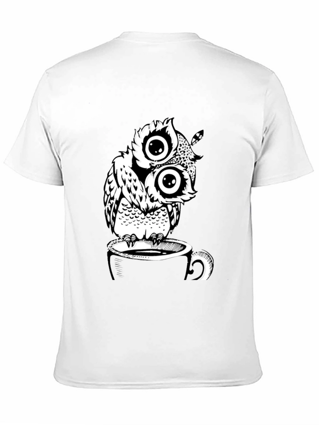 Owl on Coffee Cup Graphic T-Shirt - Black