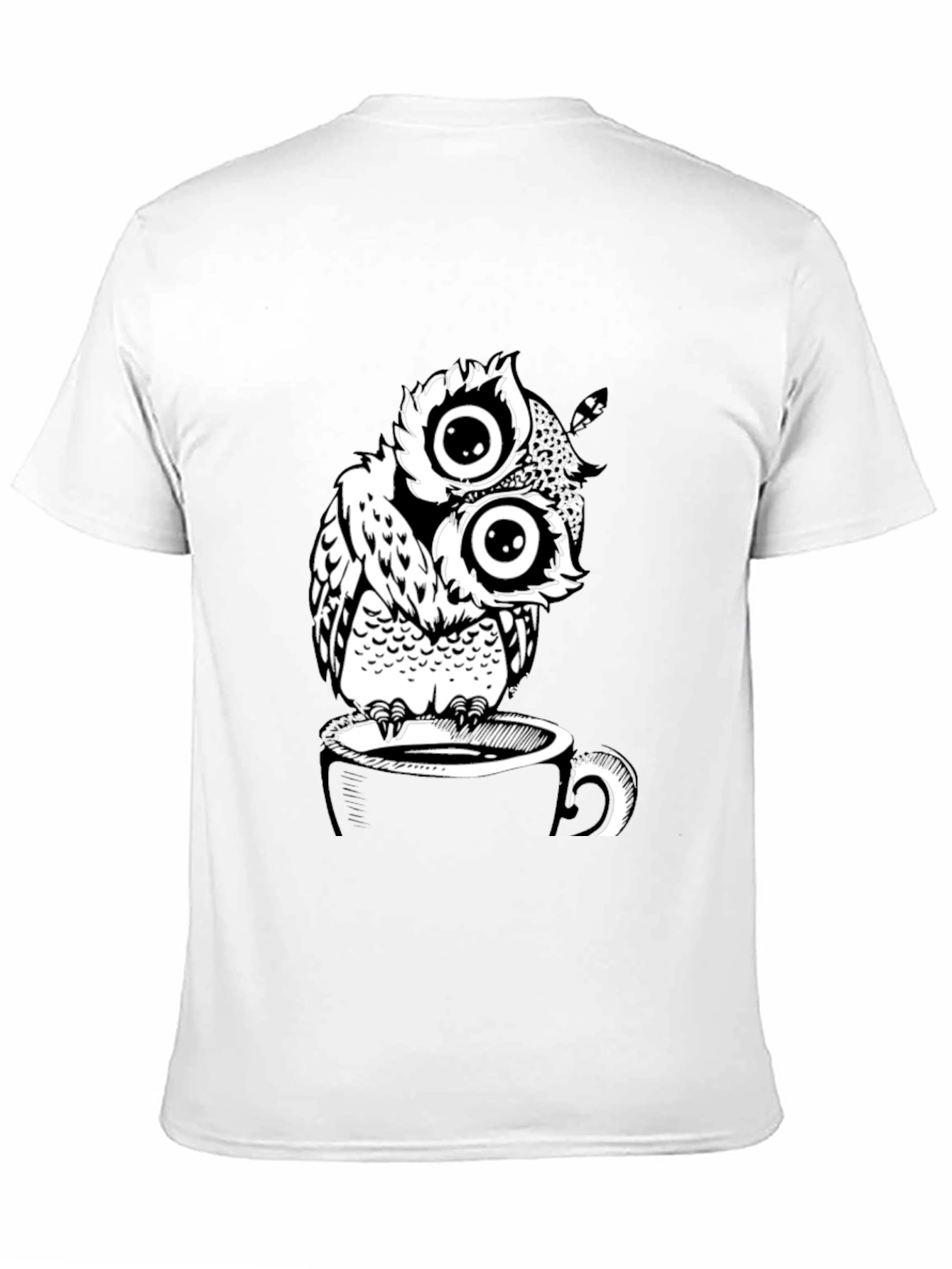 Owl on Coffee Cup Graphic T-Shirt - Black