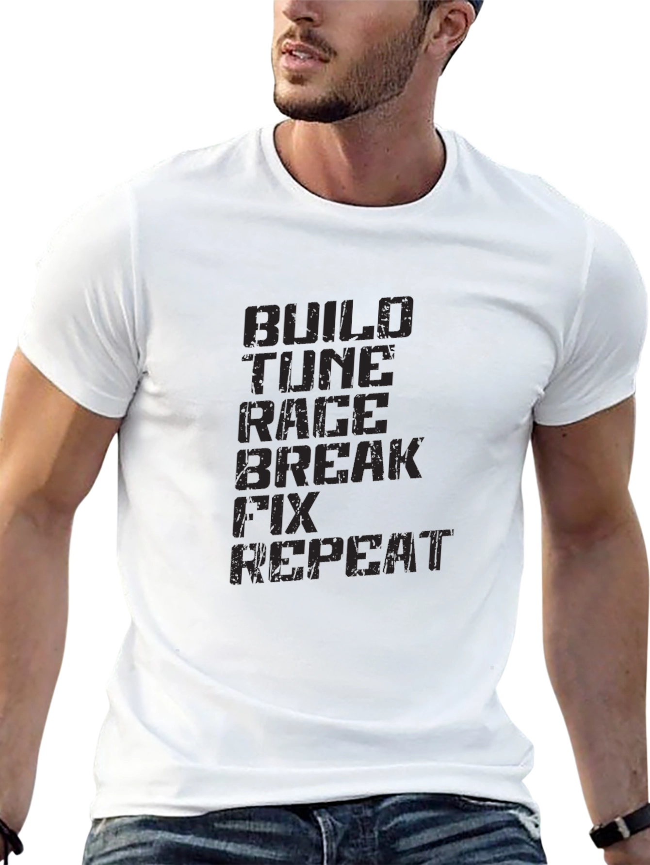 Build Tune Race Repeat Black Graphic Tee
