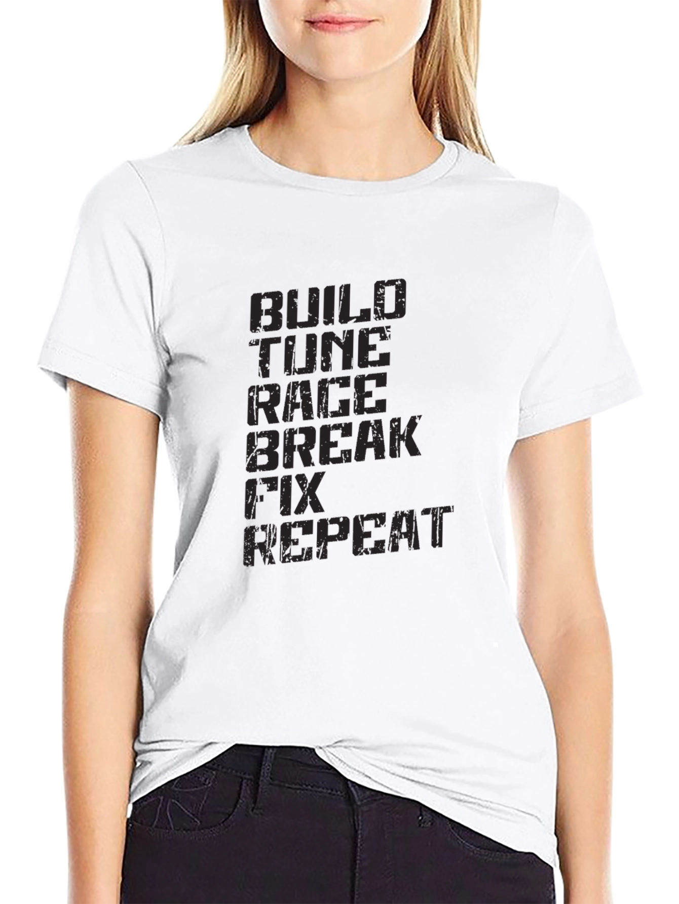 Build Tune Race Repeat Black Graphic Tee