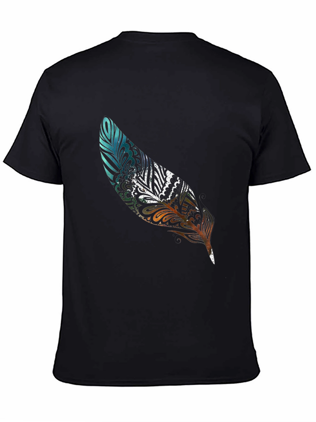 Feather Print Black Casual T-Shirt