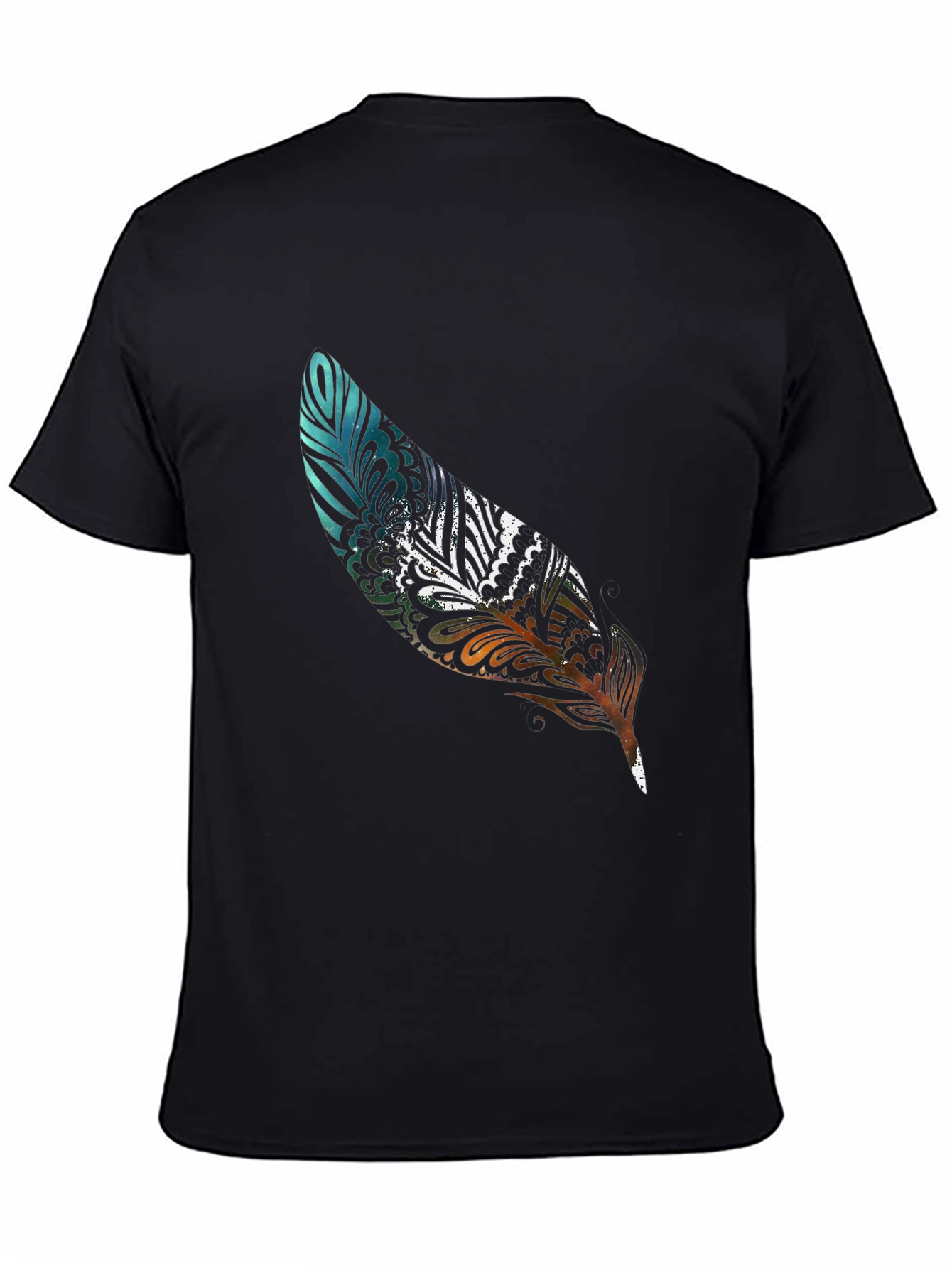 Feather Print Black Casual T-Shirt