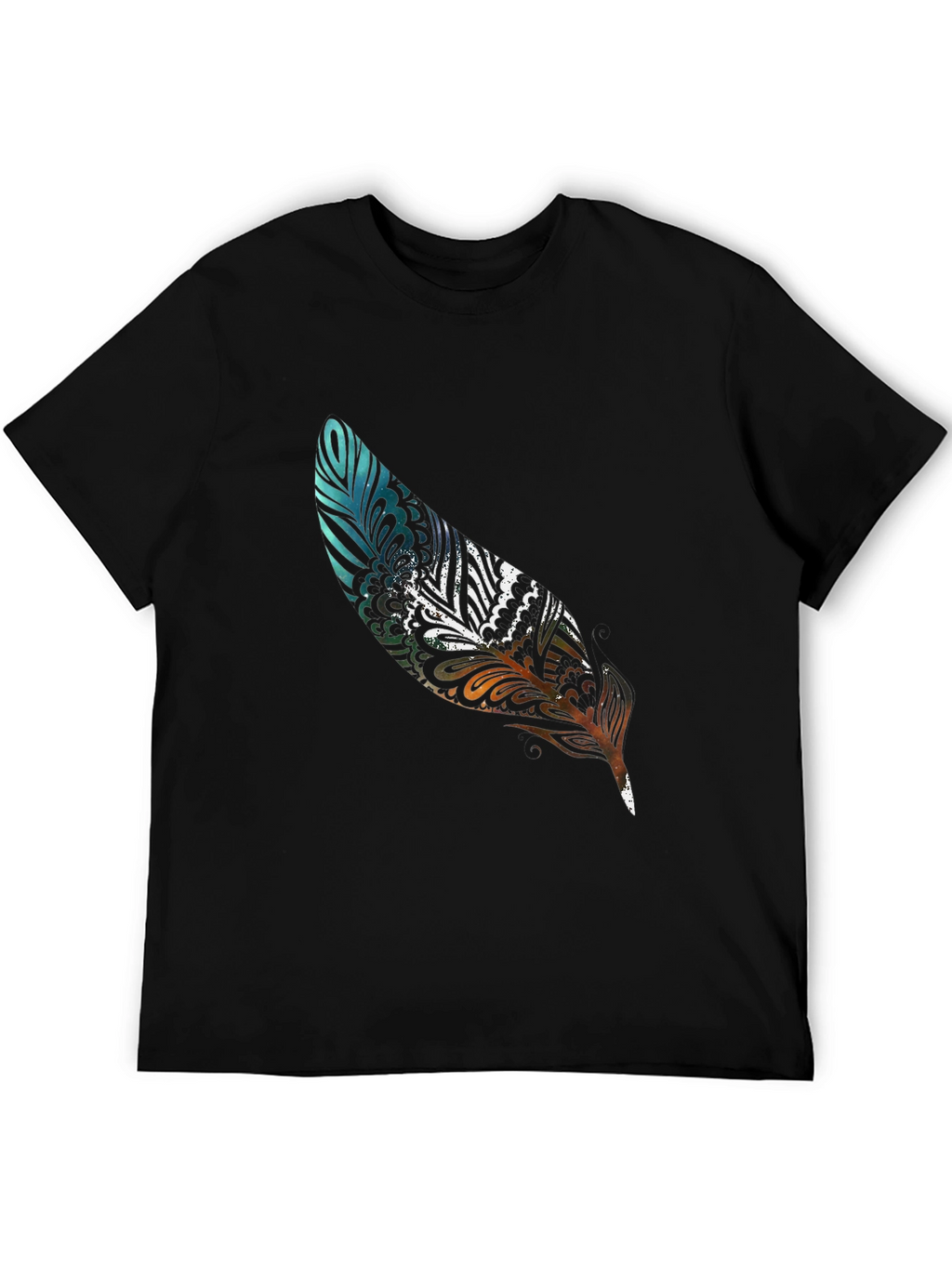 Feather Print Black Casual T-Shirt