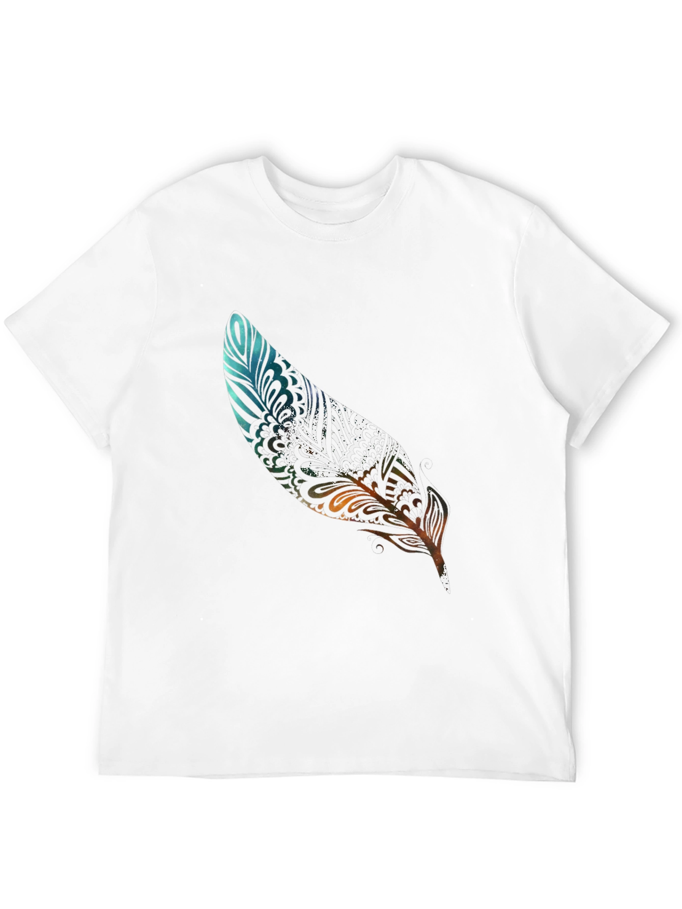 Feather Print Black Casual T-Shirt