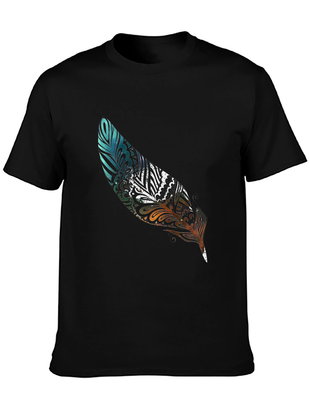 Feather Print Black Casual T-Shirt