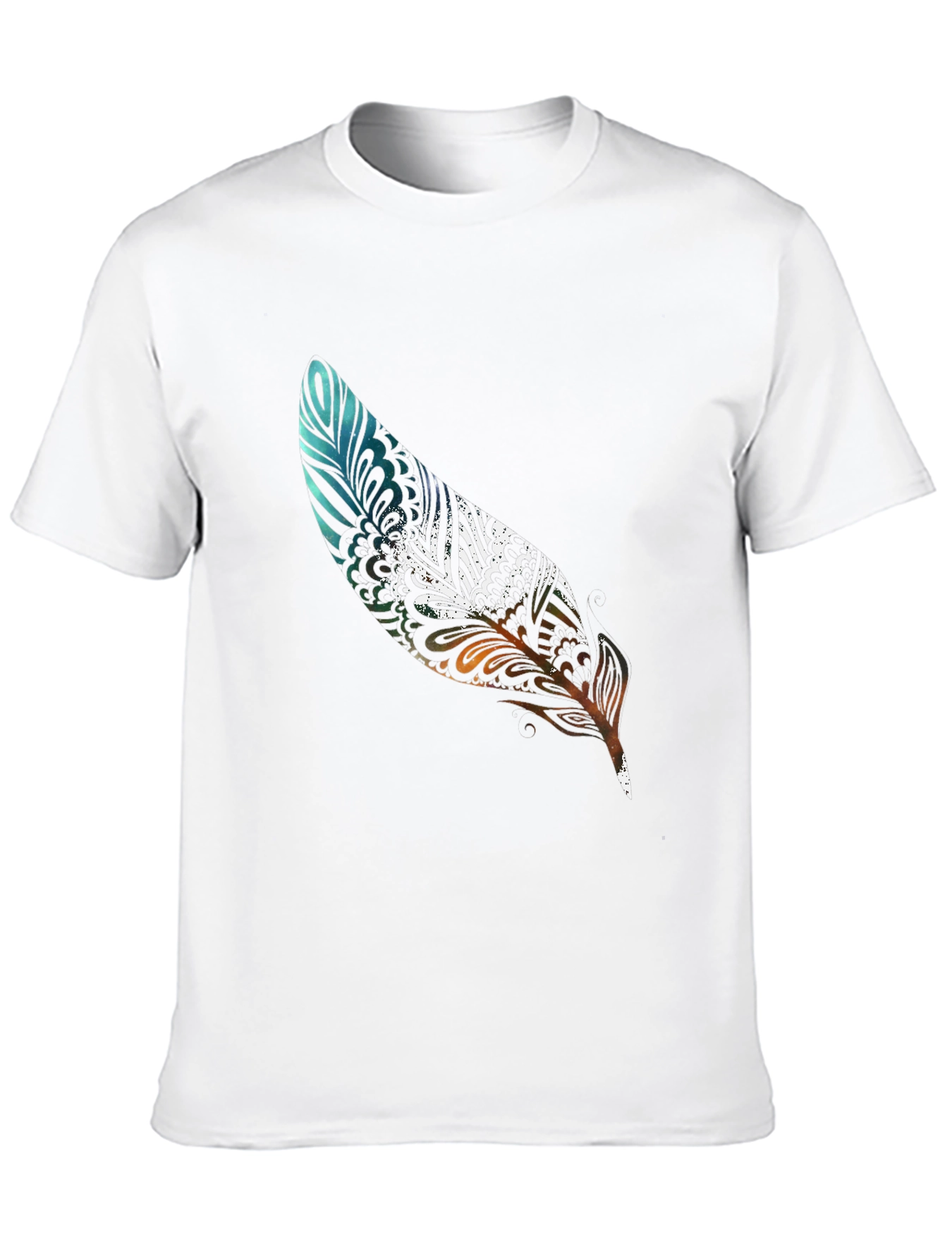 Feather Print Black Casual T-Shirt