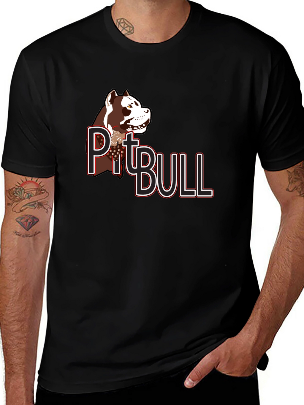 Pitbull Dog Graphic T-Shirt - Black Cotton Tee