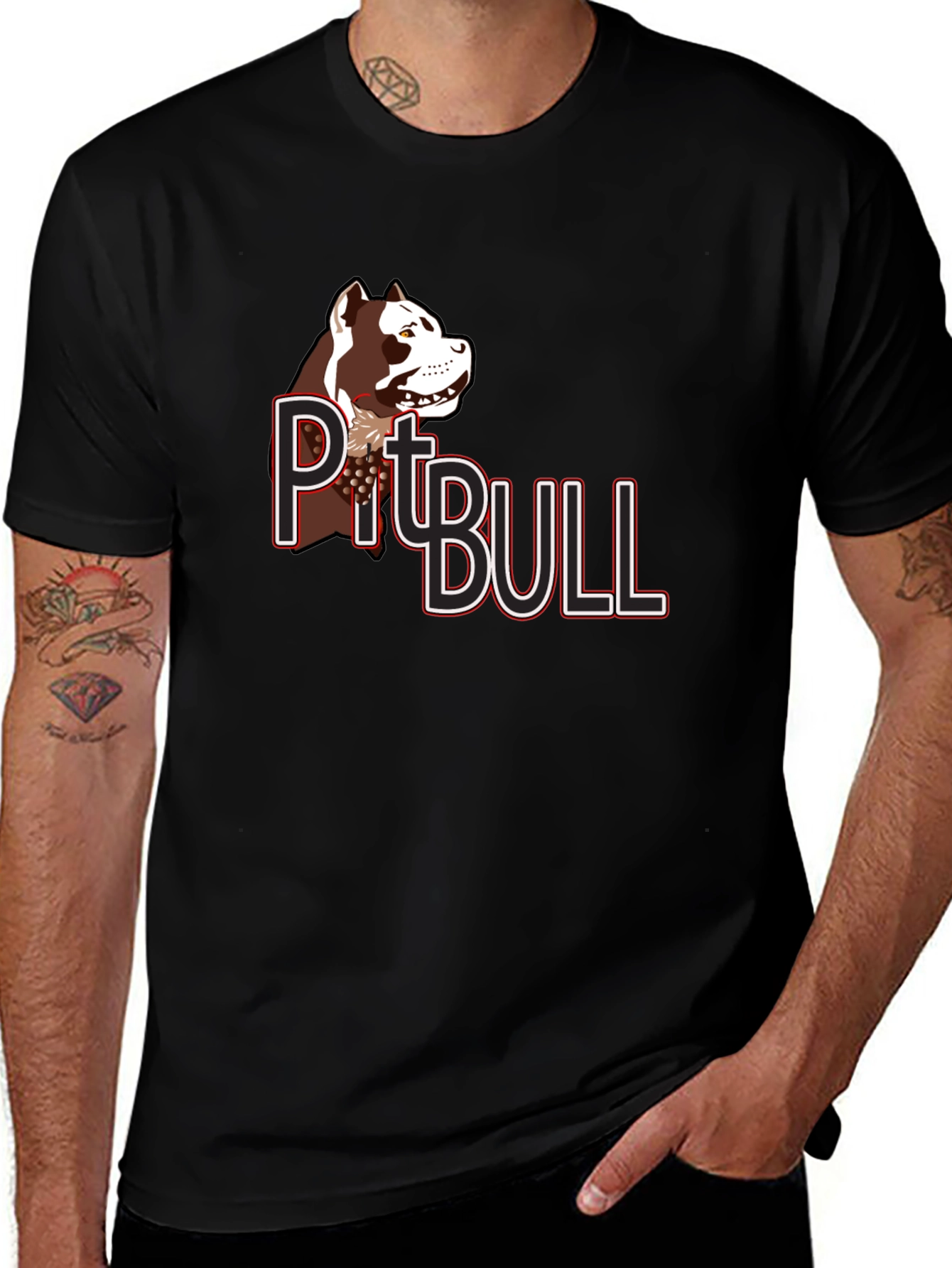 Pitbull Dog Graphic T-Shirt - Black Cotton Tee