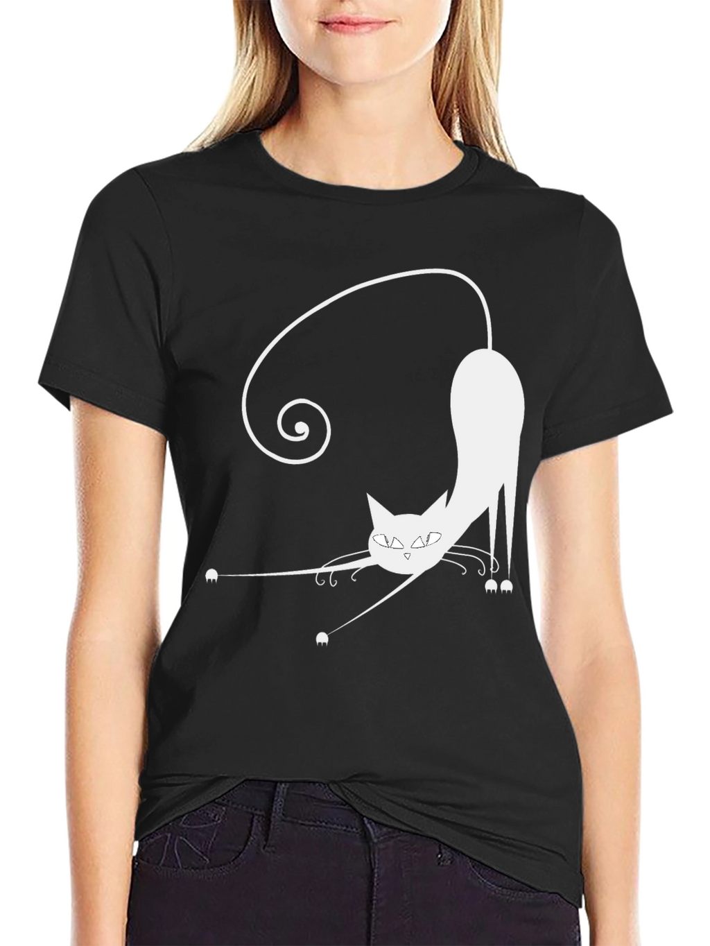 Funky Cat Graphic Tee - Black Cotton Blend
