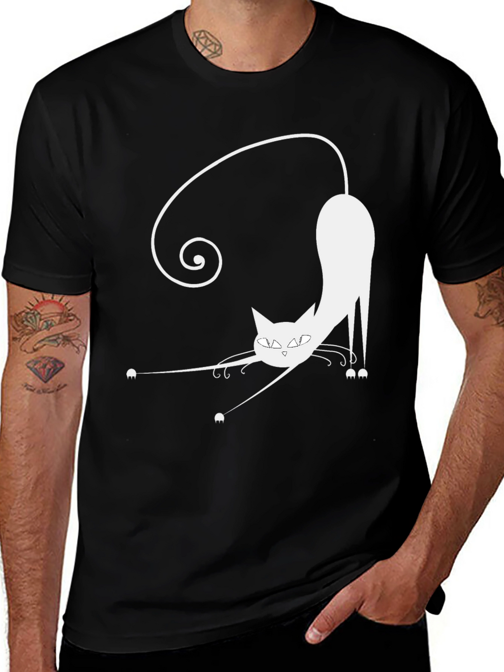 Funky Cat Graphic Tee - Black Cotton Blend