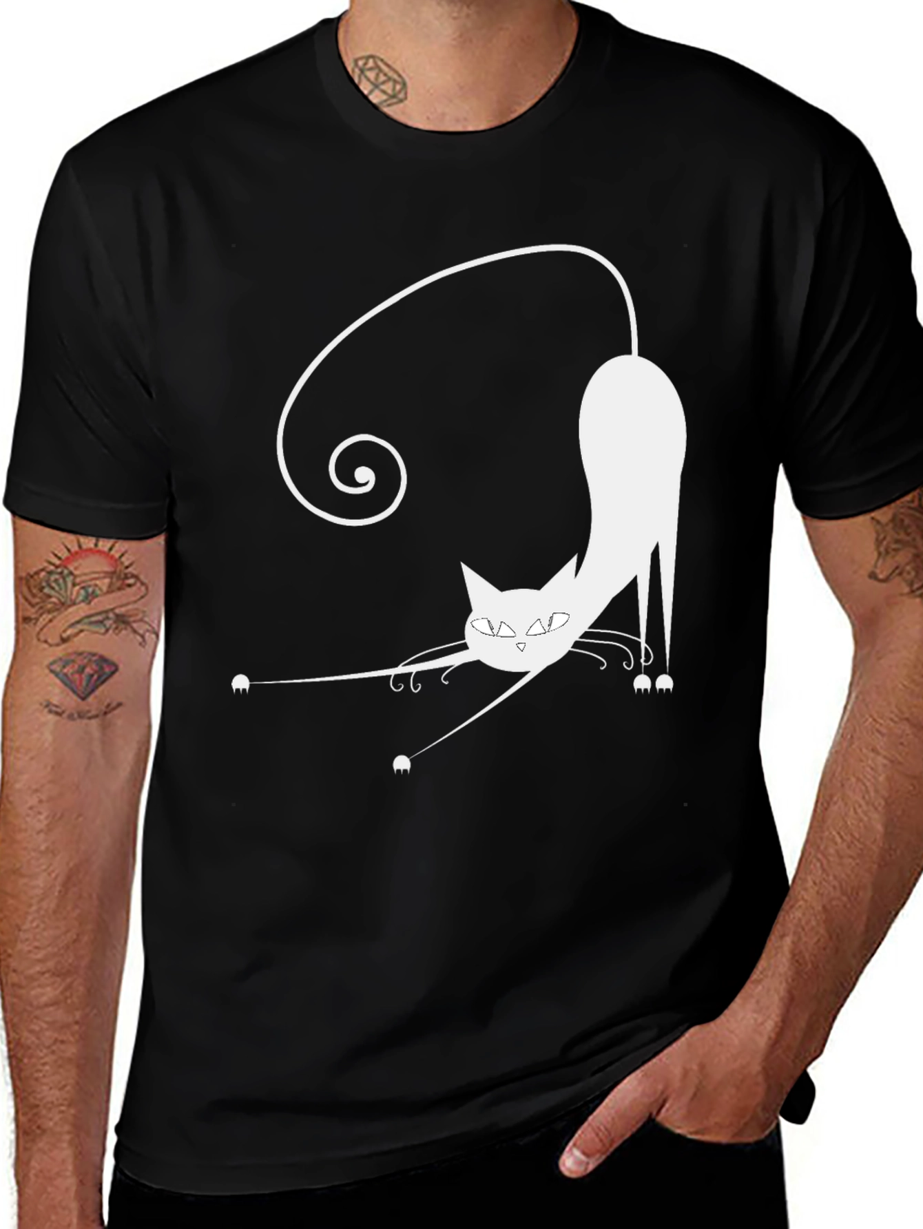 Funky Cat Graphic Tee - Black Cotton Blend
