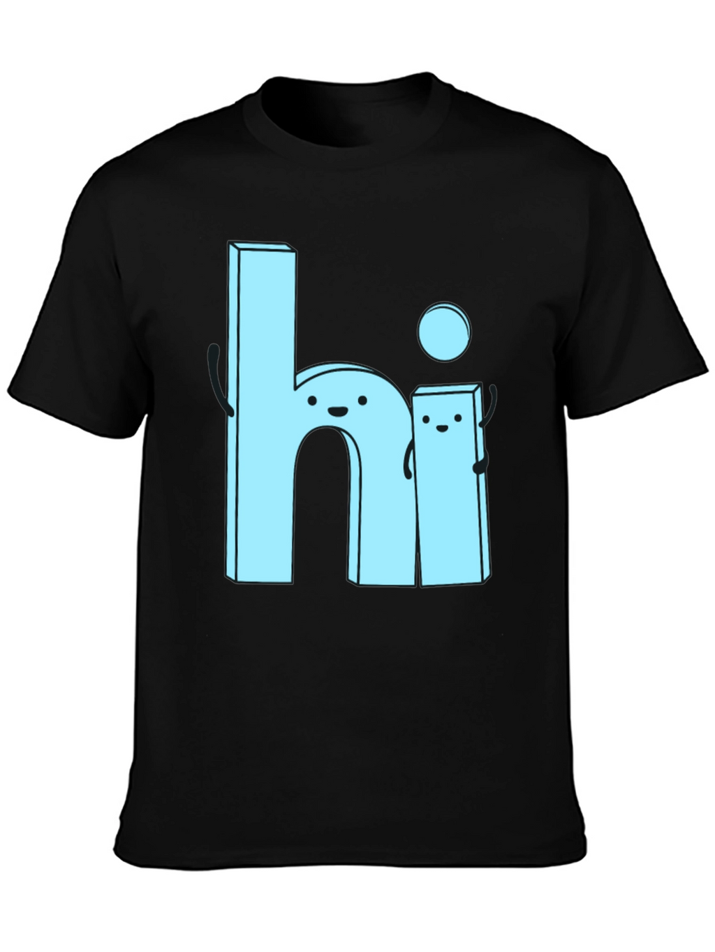 Cute Cartoon Hi Graphic Tee - Soft Black Cotton