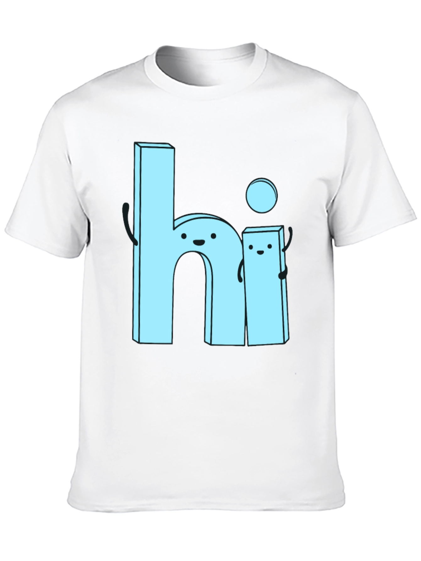 Cute Cartoon Hi Graphic Tee - Soft Black Cotton
