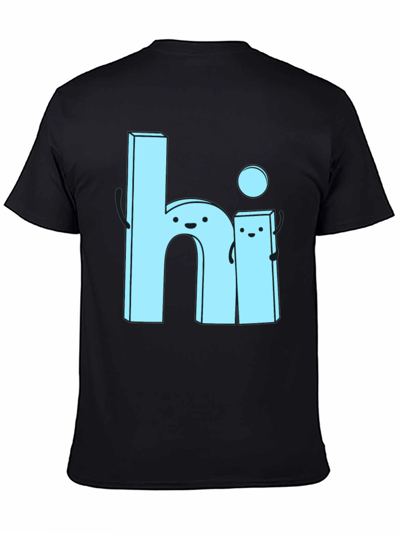 Cute Cartoon Hi Graphic Tee - Soft Black Cotton