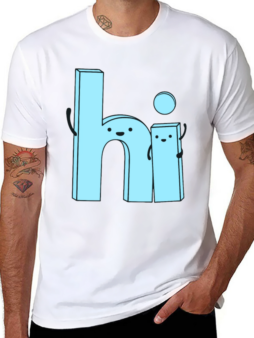 Cute Cartoon Hi Graphic Tee - Soft Black Cotton