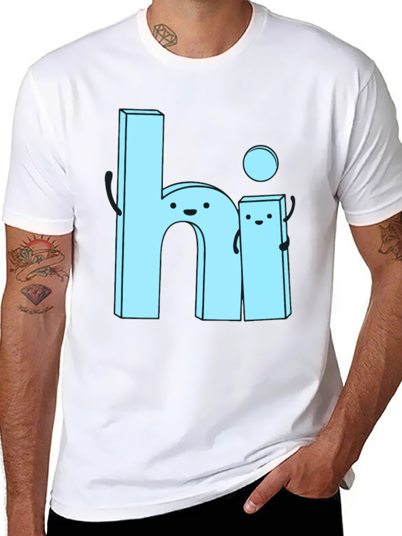 Cute Cartoon Hi Graphic Tee - Soft Black Cotton