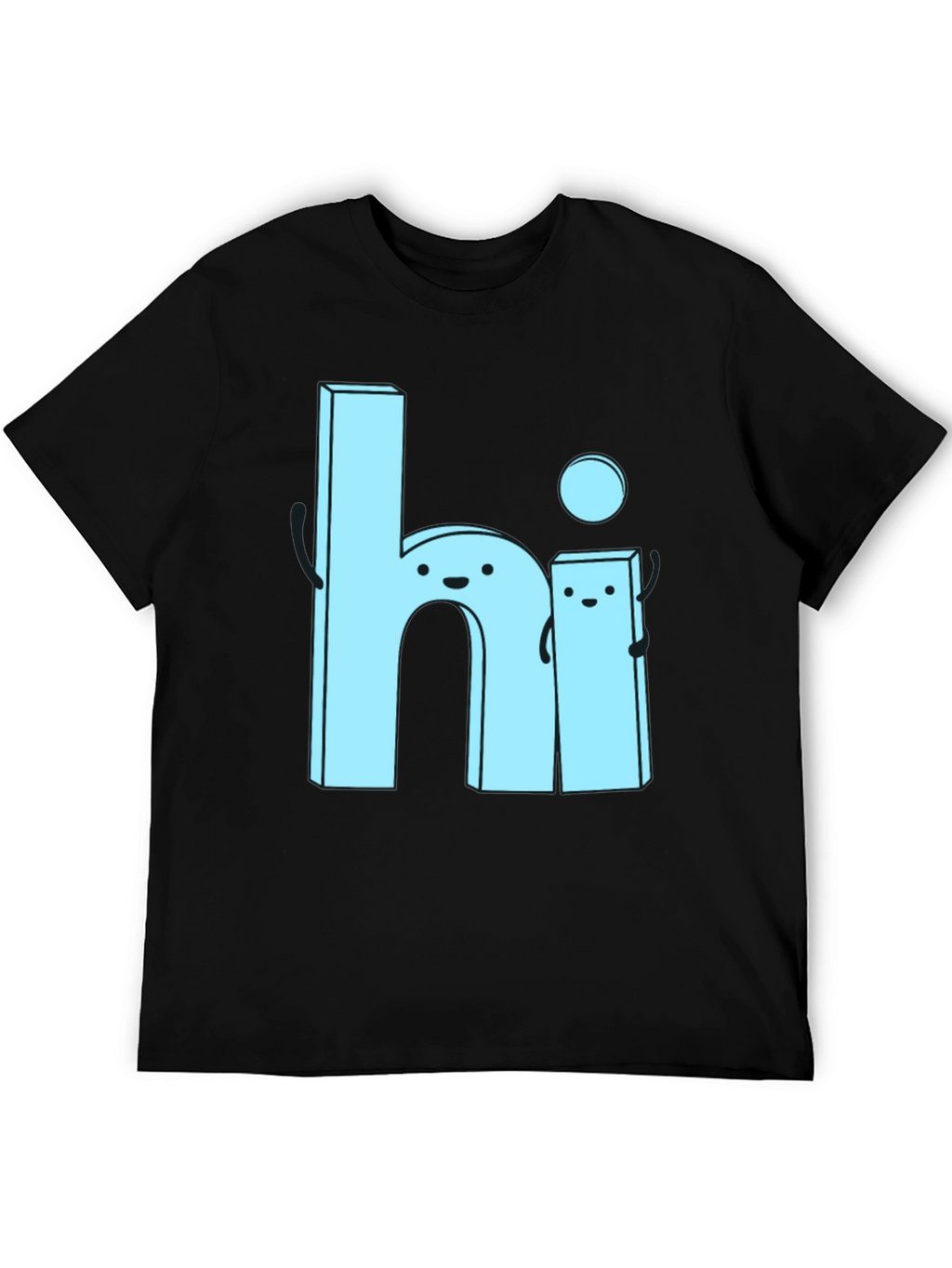 Cute Cartoon Hi Graphic Tee - Soft Black Cotton