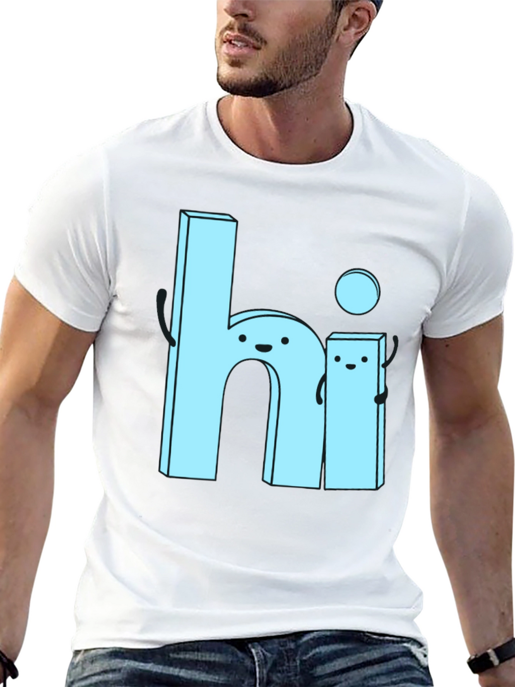 Cute Cartoon Hi Graphic Tee - Soft Black Cotton