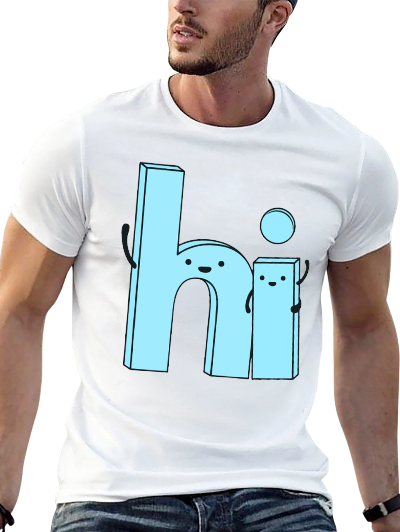 Cute Cartoon Hi Graphic Tee - Soft Black Cotton