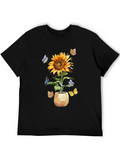 Sunflower & Butterfly Graphic Tee - Black