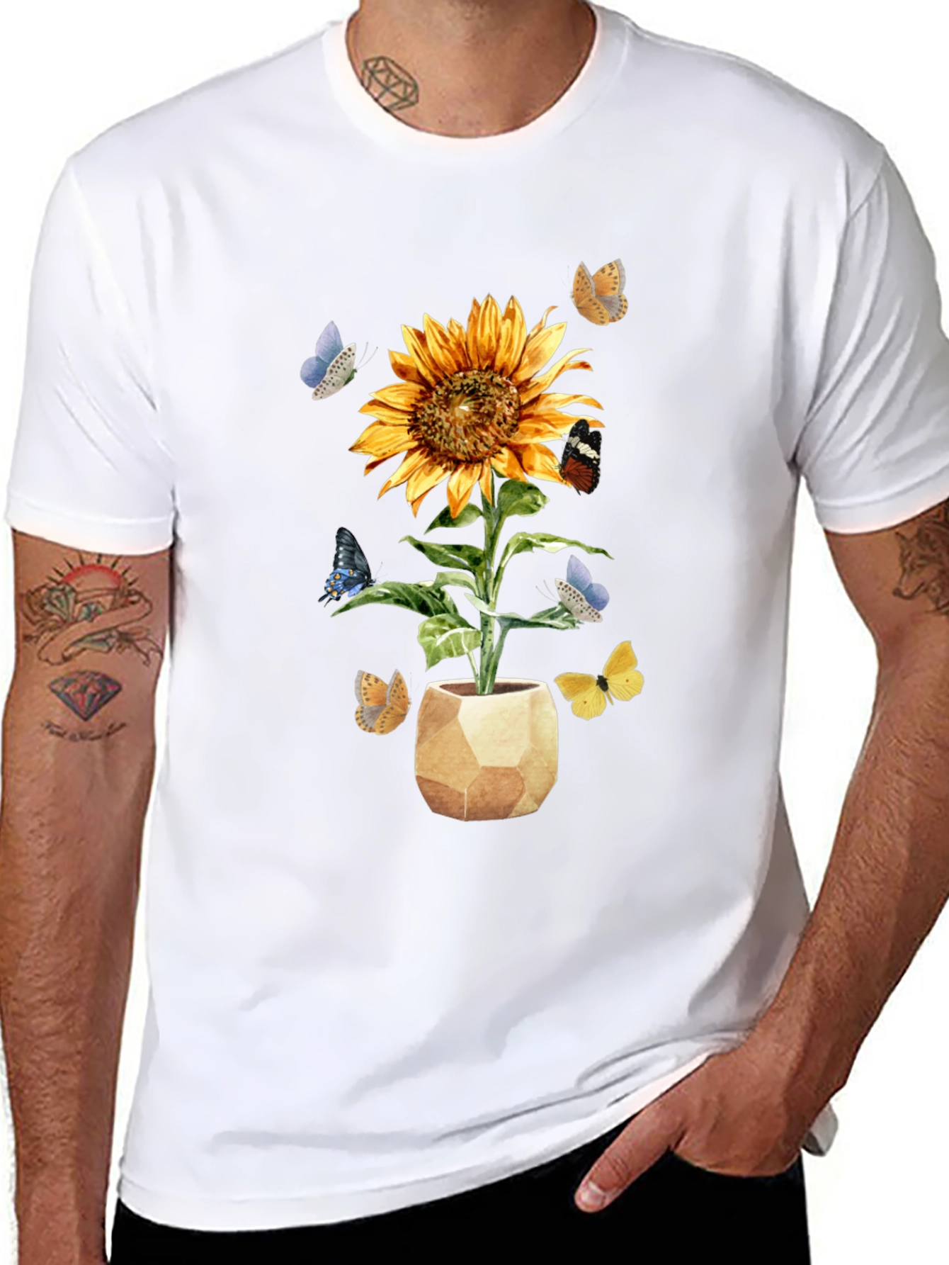 Sunflower & Butterfly Graphic Tee - Black