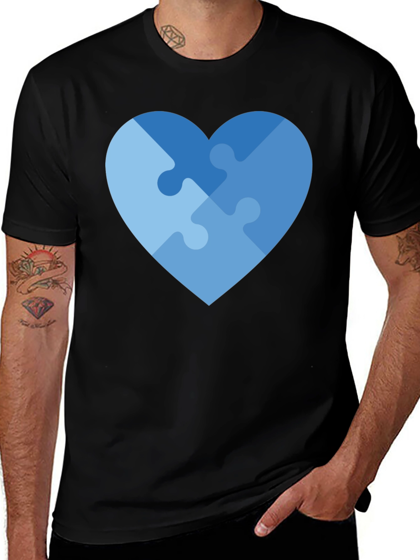Heart Puzzle Piece Graphic T-Shirt - Autism Awareness