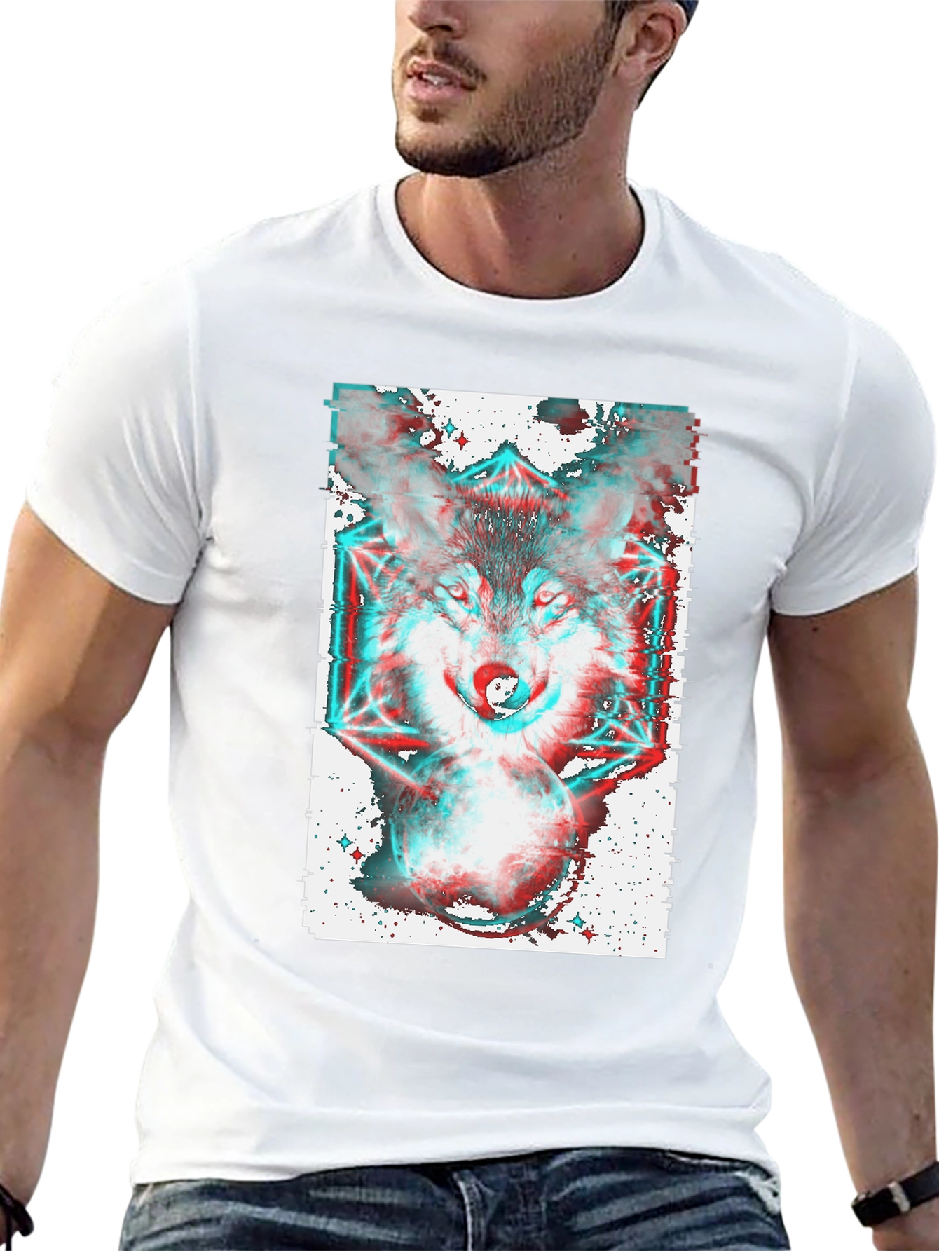 Psychedelic Wolf Graphic Tee - Black