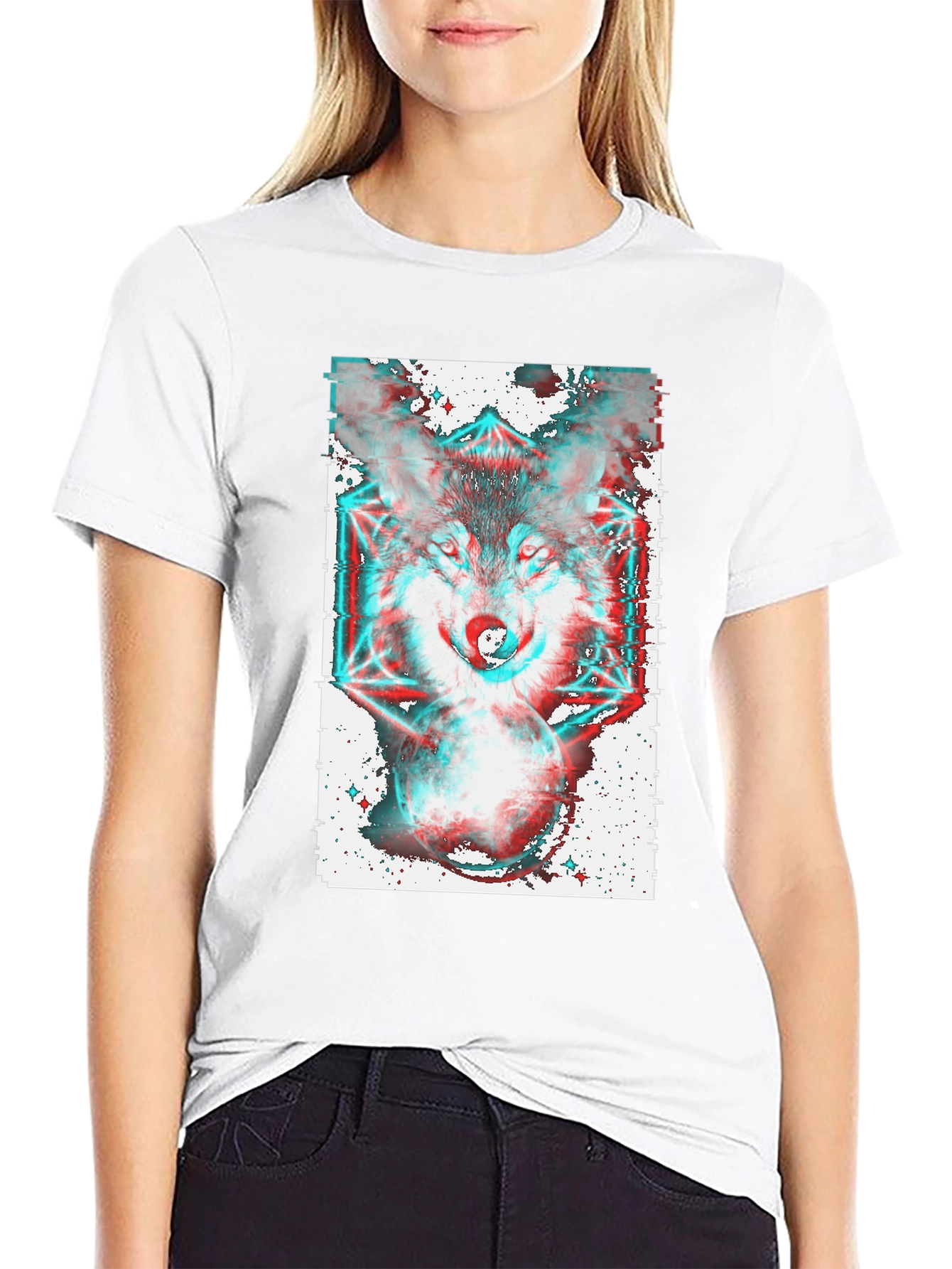 Psychedelic Wolf Graphic Tee - Black