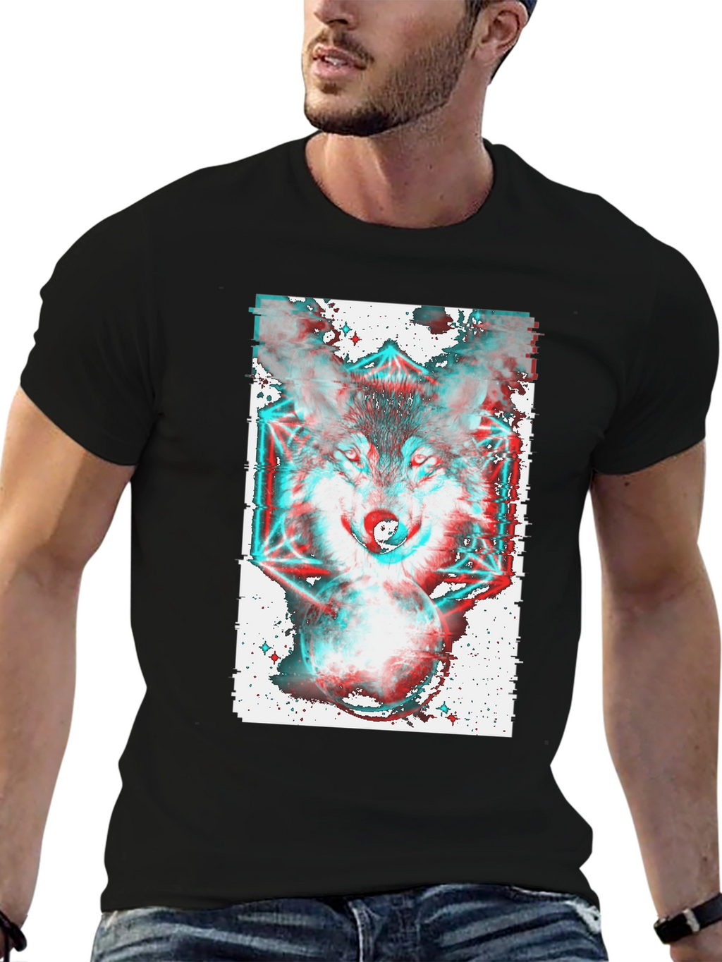 Psychedelic Wolf Graphic Tee - Black
