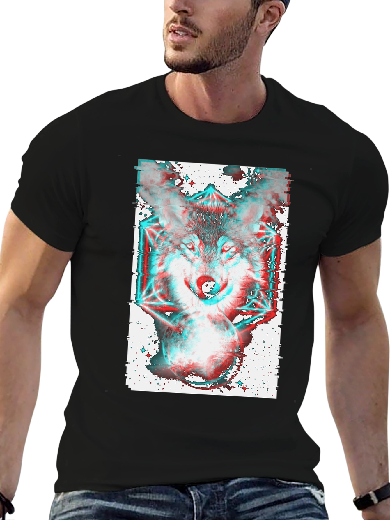 Psychedelic Wolf Graphic Tee - Black